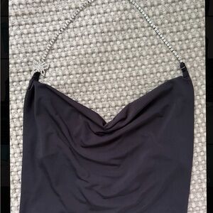 Elegant Black Cropped Halter Top with Diamond Straps